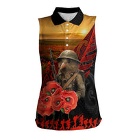 Maori Kiwi Soldier Fern Tattoo ANZAC Day Women Sleeveless Polo Shirt Lest We Forget LT9 Female Black - Polynesian Pride