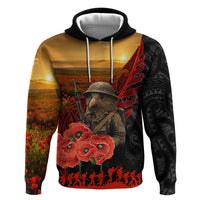 Maori Kiwi Soldier Fern Tattoo ANZAC Day Zip Hoodie Lest We Forget LT9 Pullover Hoodie Black - Polynesian Pride