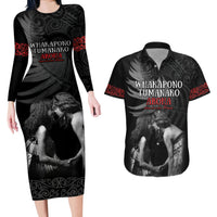 New Zealand Mother's Day Couples Matching Long Sleeve Bodycon Dress and Hawaiian Shirt Maori Hongi Aroha Ahau Ki A Koe Mama LT9 Black - Polynesian Pride