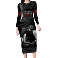 New Zealand Mother's Day Family Matching Long Sleeve Bodycon Dress and Hawaiian Shirt Maori Hongi Aroha Ahau Ki A Koe Mama LT9 Mom's Dress Black - Polynesian Pride