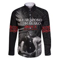 New Zealand Mother's Day Family Matching Summer Maxi Dress and Hawaiian Shirt Maori Hongi Aroha Ahau Ki A Koe Mama LT9 Dad's Shirt - Long Sleeve Black - Polynesian Pride