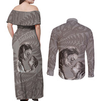 New Zealand Mother's Day Couples Matching Off Shoulder Maxi Dress and Long Sleeve Button Shirt Maori Mo Toku Mama Silver Fern LT9 - Polynesian Pride