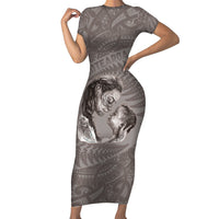 New Zealand Mother's Day Family Matching Short Sleeve Bodycon Dress and Hawaiian Shirt Maori Mo Toku Mama Silver Fern LT9 Mom's Dress Nude - Polynesian Pride