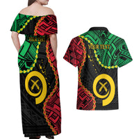 Personalised Vanuatu 44th Anniversary Couples Matching Off Shoulder Maxi Dress and Hawaiian Shirt Tugeta Yumi Selebretem Indipendens Dei LT9 - Polynesian Pride