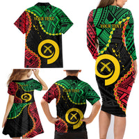 Personalised Vanuatu 44th Anniversary Family Matching Long Sleeve Bodycon Dress and Hawaiian Shirt Tugeta Yumi Selebretem Indipendens Dei LT9 - Polynesian Pride