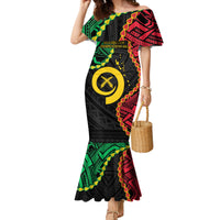 Personalised Vanuatu 44th Anniversary Family Matching Mermaid Dress and Hawaiian Shirt Tugeta Yumi Selebretem Indipendens Dei LT9 Mom's Dress Black - Polynesian Pride