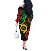 Personalised Vanuatu 44th Anniversary Off The Shoulder Long Sleeve Dress Tugeta Yumi Selebretem Indipendens Dei LT9 - Polynesian Pride