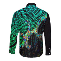 Custom Aotearoa Papua Shell Long Sleeve Button Shirt Maori Tribal Pattern LT9 - Polynesian Pride