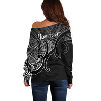 Custom Aotearoa Maori Koru Off Shoulder Sweater Polynesian Pacific Tribal - Black LT9 - Polynesian Pride