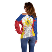 Philippines Flag Day Off Shoulder Sweater Filipino Feather Pattern