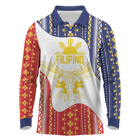 Philippines Flag Day Long Sleeve Polo Shirt Filipino Traditional Igorot Tribal Pattern