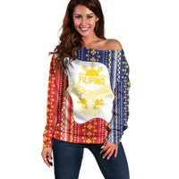 Philippines Flag Day Off Shoulder Sweater Filipino Traditional Igorot Tribal Pattern