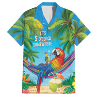 5 Oclock Somewhere Family Matching Puletasi and Hawaiian Shirt Hawaii Parrots Cocktail Summer Beach Vibe LT9 Dad's Shirt - Short Sleeve Blue - Polynesian Pride