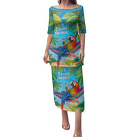 5 Oclock Somewhere Family Matching Puletasi and Hawaiian Shirt Hawaii Parrots Cocktail Summer Beach Vibe LT9 Mom's Dress Blue - Polynesian Pride