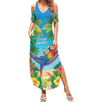 5 Oclock Somewhere Family Matching Summer Maxi Dress and Hawaiian Shirt Hawaii Parrots Cocktail Summer Beach Vibe LT9 Mom's Dress Blue - Polynesian Pride