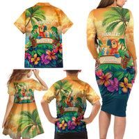5 Oclock Somewhere Personalized Family Matching Long Sleeve Bodycon Dress and Hawaiian Shirt Hawaii Parrots Plumeria Summer Vibe LT9 - Polynesian Pride