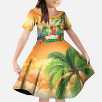 5 Oclock Somewhere Personalized Family Matching Off The Shoulder Long Sleeve Dress and Hawaiian Shirt Hawaii Parrots Plumeria Summer Vibe LT9 Daughter's Dress Yellow - Polynesian Pride
