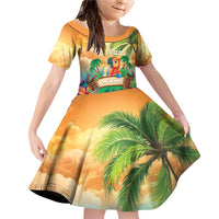 5 Oclock Somewhere Personalized Family Matching Off Shoulder Short Dress and Hawaiian Shirt Hawaii Parrots Plumeria Summer Vibe LT9 Daughter's Dress Yellow - Polynesian Pride