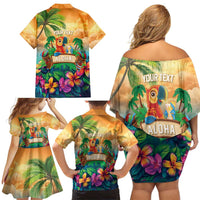 5 Oclock Somewhere Personalized Family Matching Off Shoulder Short Dress and Hawaiian Shirt Hawaii Parrots Plumeria Summer Vibe LT9 - Polynesian Pride
