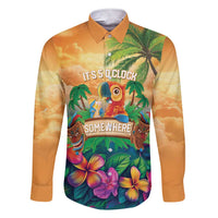5 Oclock Somewhere Personalized Family Matching Short Sleeve Bodycon Dress and Hawaiian Shirt Hawaii Parrots Plumeria Summer Vibe LT9 Dad's Shirt - Long Sleeve Yellow - Polynesian Pride