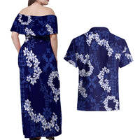 Mokihana Maile and Ilima Leis Couples Matching Off Shoulder Maxi Dress and Hawaiian Shirt Uliuli Hawaiian Tapa Quilt Pattern LT9 - Polynesian Pride