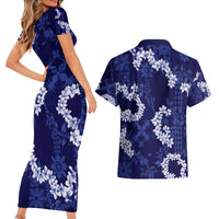Mokihana Maile and Ilima Leis Couples Matching Short Sleeve Bodycon Dress and Hawaiian Shirt Uliuli Hawaiian Tapa Quilt Pattern LT9 - Polynesian Pride