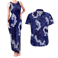 Mokihana Maile and Ilima Leis Couples Matching Tank Maxi Dress and Hawaiian Shirt Uliuli Hawaiian Tapa Quilt Pattern LT9 Blue - Polynesian Pride
