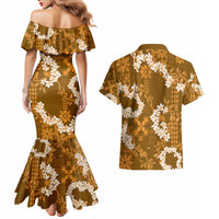 Mokihana Maile and Ilima Leis Couples Matching Mermaid Dress and Hawaiian Shirt Alani Hawaiian Tapa Quilt Pattern LT9 - Polynesian Pride