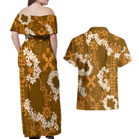 Mokihana Maile and Ilima Leis Couples Matching Off Shoulder Maxi Dress and Hawaiian Shirt Alani Hawaiian Tapa Quilt Pattern LT9 - Polynesian Pride