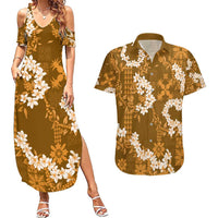 Mokihana Maile and Ilima Leis Couples Matching Summer Maxi Dress and Hawaiian Shirt Alani Hawaiian Tapa Quilt Pattern LT9 Gold - Polynesian Pride
