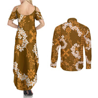 Mokihana Maile and Ilima Leis Couples Matching Summer Maxi Dress and Long Sleeve Button Shirt Alani Hawaiian Tapa Quilt Pattern LT9 - Polynesian Pride