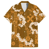 Mokihana Maile and Ilima Leis Family Matching Long Sleeve Bodycon Dress and Hawaiian Shirt Alani Hawaiian Tapa Quilt Pattern LT9 Dad's Shirt - Short Sleeve Gold - Polynesian Pride