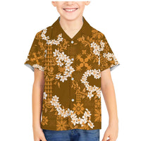 Mokihana Maile and Ilima Leis Family Matching Mermaid Dress and Hawaiian Shirt Alani Hawaiian Tapa Quilt Pattern LT9 Son's Shirt Gold - Polynesian Pride