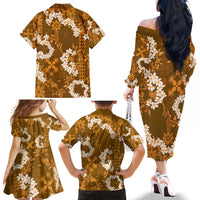 Mokihana Maile and Ilima Leis Family Matching Off The Shoulder Long Sleeve Dress and Hawaiian Shirt Alani Hawaiian Tapa Quilt Pattern LT9 - Polynesian Pride