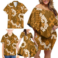 Mokihana Maile and Ilima Leis Family Matching Off Shoulder Short Dress and Hawaiian Shirt Alani Hawaiian Tapa Quilt Pattern LT9 - Polynesian Pride