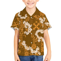 Mokihana Maile and Ilima Leis Family Matching Summer Maxi Dress and Hawaiian Shirt Alani Hawaiian Tapa Quilt Pattern LT9 Son's Shirt Gold - Polynesian Pride