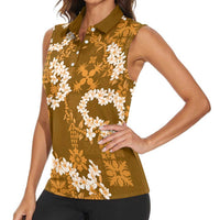 Mokihana Maile and Ilima Leis Women Sleeveless Polo Shirt Alani Hawaiian Tapa Quilt Pattern LT9 - Polynesian Pride