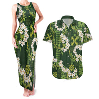 Mokihana Maile and Ilima Leis Couples Matching Tank Maxi Dress and Hawaiian Shirt Omaʻomaʻo Hawaiian Tapa Quilt Pattern LT9 Green - Polynesian Pride