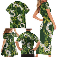 Mokihana Maile and Ilima Leis Family Matching Short Sleeve Bodycon Dress and Hawaiian Shirt Omaʻomaʻo Hawaiian Tapa Quilt Pattern LT9 - Polynesian Pride