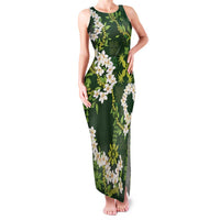 Mokihana Maile and Ilima Leis Family Matching Tank Maxi Dress and Hawaiian Shirt Omaʻomaʻo Hawaiian Tapa Quilt Pattern LT9 Mom's Dress Green - Polynesian Pride