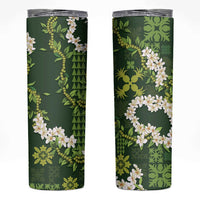 Mokihana Maile and Ilima Leis Skinny Tumbler Omaʻomaʻo Hawaiian Tapa Quilt Pattern LT9 Green - Polynesian Pride