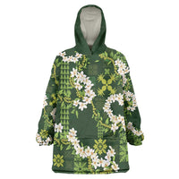 Mokihana Maile and Ilima Leis Wearable Blanket Hoodie Omaʻomaʻo Hawaiian Tapa Quilt Pattern LT9 One Size Green - Polynesian Pride