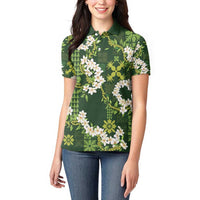 Mokihana Maile and Ilima Leis Women Polo Shirt Omaʻomaʻo Hawaiian Tapa Quilt Pattern - Polynesian Pride