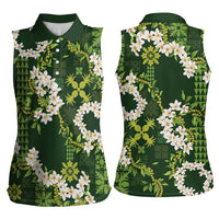 Mokihana Maile and Ilima Leis Women Sleeveless Polo Shirt Omaʻomaʻo Hawaiian Tapa Quilt Pattern LT9 - Polynesian Pride