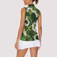 Mokihana Maile and Ilima Leis Women Sleeveless Polo Shirt Omaʻomaʻo Hawaiian Tapa Quilt Pattern LT9 - Polynesian Pride
