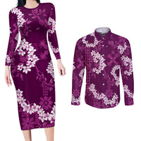 Mokihana Maile and Ilima Leis Couples Matching Long Sleeve Bodycon Dress and Long Sleeve Button Shirt Akala Hawaiian Tapa Quilt Pattern LT9 Pink - Polynesian Pride