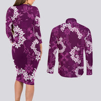 Mokihana Maile and Ilima Leis Couples Matching Long Sleeve Bodycon Dress and Long Sleeve Button Shirt Akala Hawaiian Tapa Quilt Pattern LT9 - Polynesian Pride