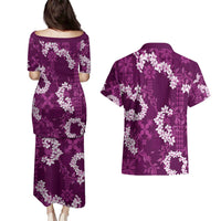 Mokihana Maile and Ilima Leis Couples Matching Puletasi and Hawaiian Shirt Akala Hawaiian Tapa Quilt Pattern LT9 - Polynesian Pride