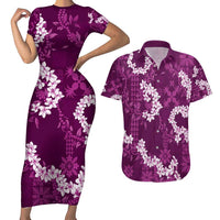 Mokihana Maile and Ilima Leis Couples Matching Short Sleeve Bodycon Dress and Hawaiian Shirt Akala Hawaiian Tapa Quilt Pattern LT9 Pink - Polynesian Pride