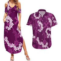 Mokihana Maile and Ilima Leis Couples Matching Summer Maxi Dress and Hawaiian Shirt Akala Hawaiian Tapa Quilt Pattern LT9 Pink - Polynesian Pride